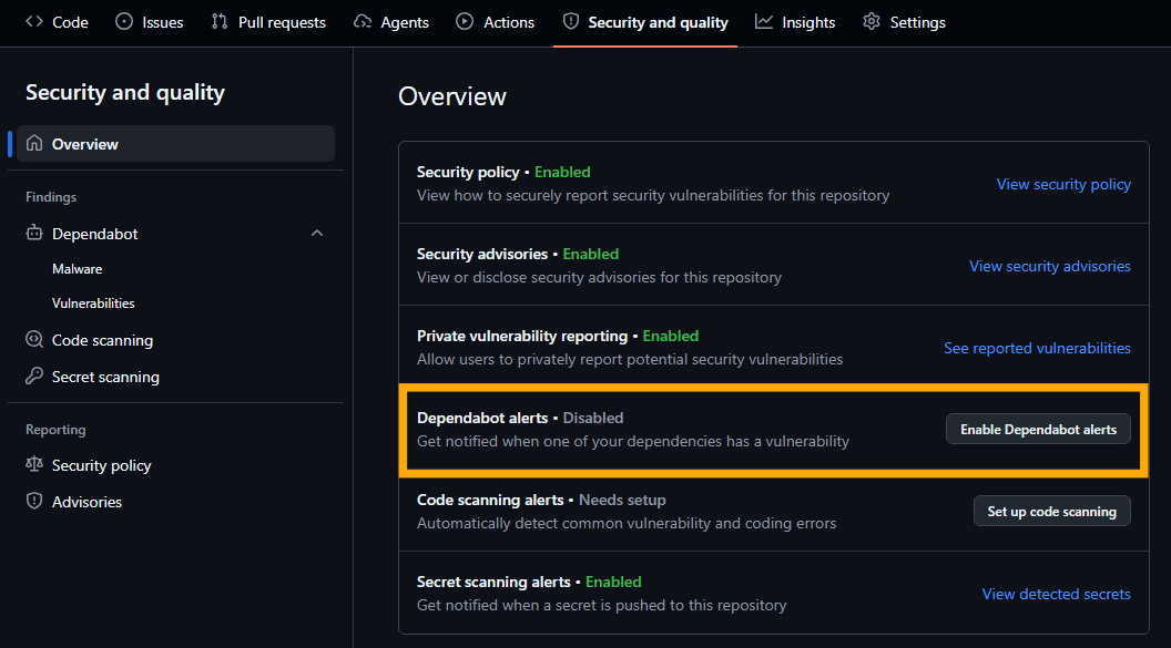 Dependabot alerts is not enabled