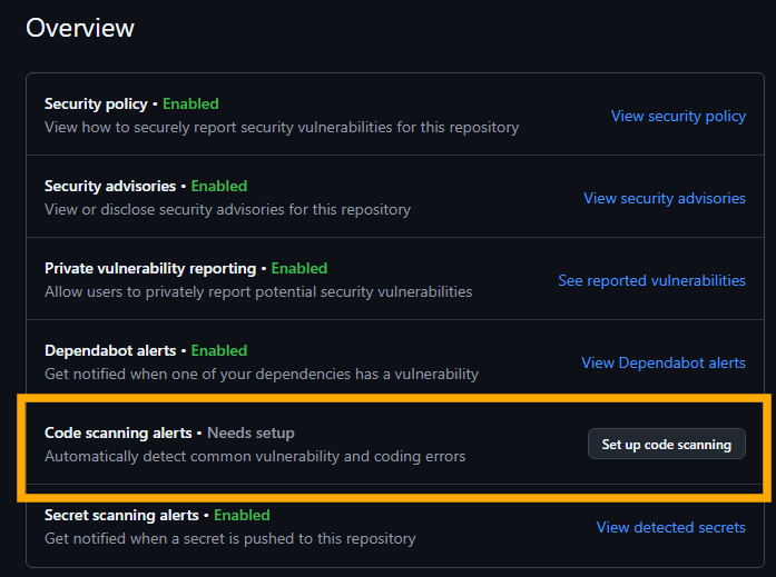 Code scanning is not enabled yet
