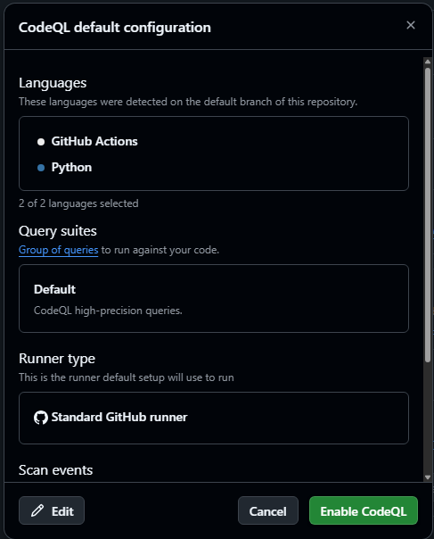 Automatic analysis results for ticko, a Python package I maintain. Since ticko is a Python package and is published to PyPI through GitHub Actions, the detected configuration is correct.