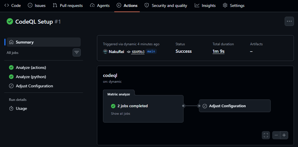 Scan results in the GitHub Actions tab