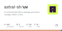 GitHub - astral-sh/uv: An extremely fast Python package and project manager, written in Rust. image
