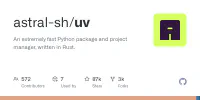 GitHub - astral-sh/uv: An extremely fast Python package and project manager, written in Rust. image